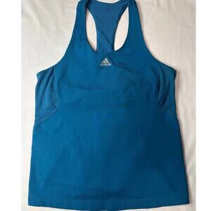 Adidis womens LG. racer back ClimaCool tank built in bra white stripes on back.